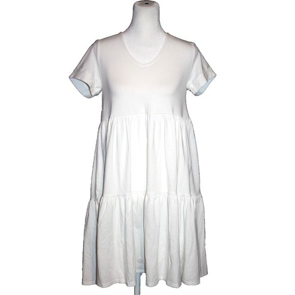 Willow Drive Dress Short Sleeve Midi Stretch Casual White Ruffle Size XS NWOT - Picture 1 of 2